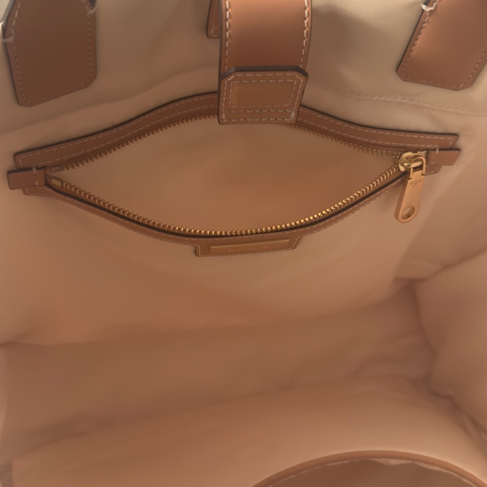 Tory Burch Striped Tan and Cream Ella Tote Bag Large - Picture 14 of 16